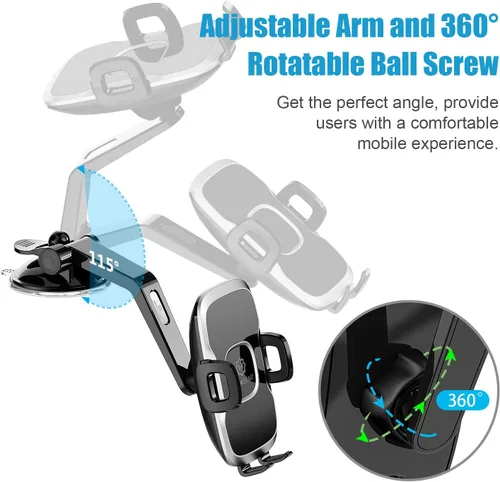 Vista 6 de Soporte universal curvado con ventosa para tablero de instrumentos para automóvil, rotación de 360 grados, compatible con iPhone 13 Pro Max, 12 Pro