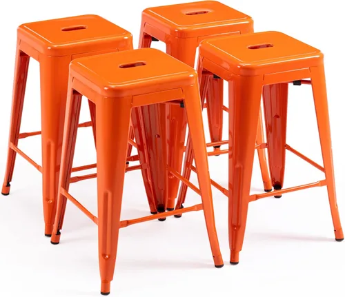 Vista 20 de Vogue Furniture Direct 24" Taburetes de bar de metal sin respaldo negros para interiores/exteriores, altura para encimera con asiento cuadrado