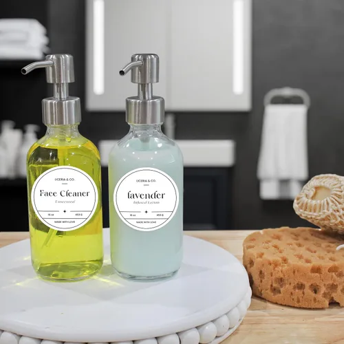 Vista 3 de Cornucopia Brands Botellas de vidrio transparente de 8 onzas con bombas de loción de acero inoxidable (paquete de 4); dispensadores de bomba
