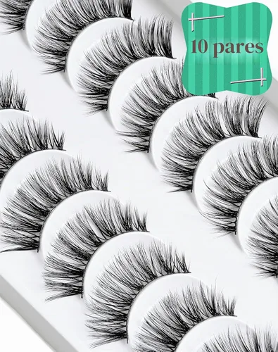 Vista 3 de Onlyall Pestañas postizas, pestañas postizas naturales, 10 pares D-M09
