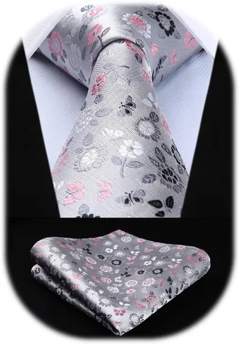 Vista 273 de Corbatas florales tejidas clásicas para hombre, corbata cuadrada de bolsillo, corbatas formales para hombres, boda con pañuelo