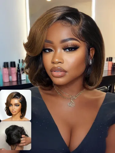 Vista 11 de Nadula Yaki - Peluca de cabello humano lacio estilo Bob con cordón y capas de enmarcar la cara, densidad del 180%, sin pegamento, 7x5 Bye Bye Knots