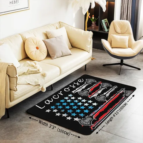 Vista 3 de jejeloiu Lacrosse - Alfombra decorativa de 3 x 5 pies para niños, diseño de bandera estadounidense, temática deportiva, para mujeres y hombres