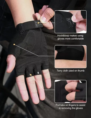 Vista 5 de INBIKE Guantes de ciclismo Guantes de ciclismo que absorben los golpes, transpirables, antideslizantes, sin dedos, para hombres y mujeres