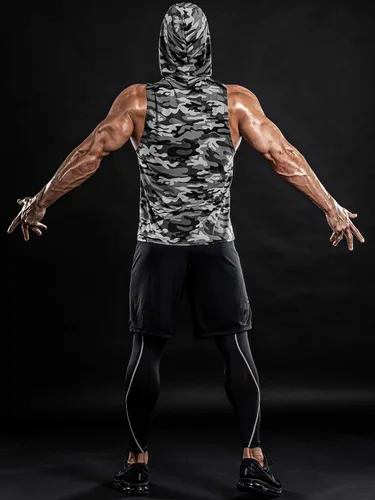 Vista 4 de DRSKIN 2 or 1 Pack Men's Hooded Tank Tops Muscle Cut Off T Shirt Sleeveless Bodybuilding Gym Hoodies Workout Athletic