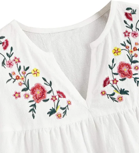 Vista 3 de Floerns - Camisa con diseño de estilo mexicano bordado bohemio para mujer