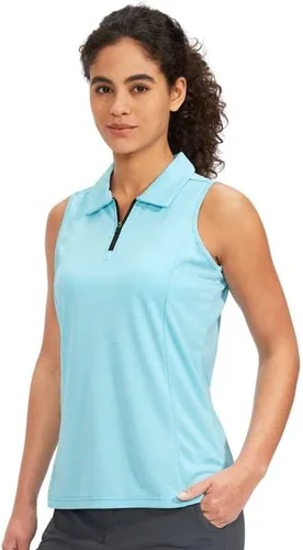 Vista 2 de Viodia Camiseta de golf sin mangas para mujer, con cremallera, de secado rápido, camisetas polo para mujer, ropa de golf