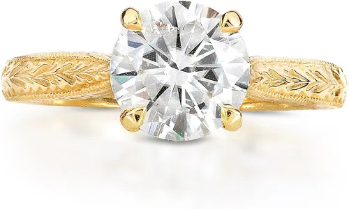 Vista 4 de Kobelli Anillo de compromiso de moissanita de estilo antiguo, oro amarillo de 14 quilates
