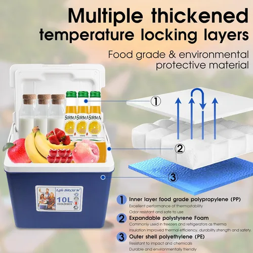 Vista 4 de Hielera portátil aislada de 11Qt 19Qt, caja de almuerzo con hielera a prueba de fugas, enfriadores duros con paquete de hielo extra para barbacoa