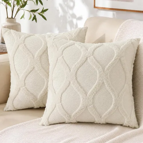 Vista 44 de decorUhome - Juego de 2 fundas de cojín decorativas para primavera de 16 x 16 pulgadas, fundas de almohada afelpadas de lana y piel sintética suave