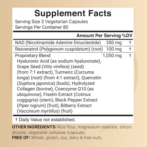 Vista 2 de NatureBell NAD+ Complejo 11 en 1 1,500 mg** por porción, 240 cápsulas vegetales Alternativa de suplemento NMN NAD con resveratrol, CoQ10, ácido