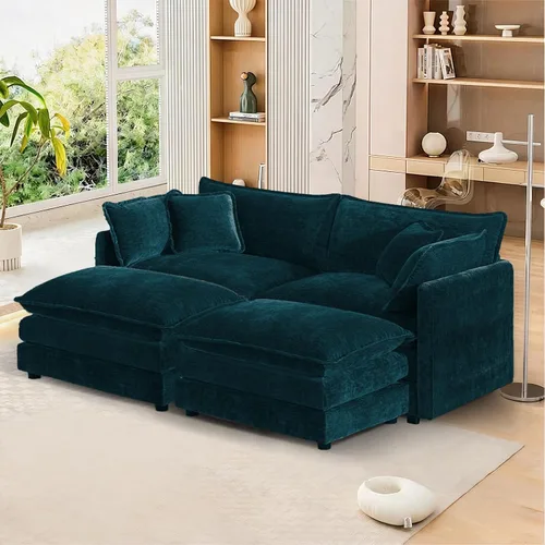 Vista 100 de Sofá seccional modular convertible de 76.7", sofás de dos plazas de chenilla con asiento profundo y cojines tipo loveseat para sala de estar, Beige