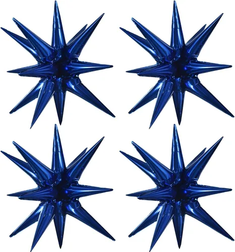 Vista 11 de TONIFUL 4 globos 4D enormes de estrella negra de 22 pulgadas, globos de aluminio de Mylar de estrella explosión para suministros de fiesta, telón