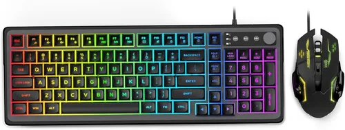 Vista 9 de Combo de teclado y mouse para juegos Retroiluminación RGB 14 efectos de iluminación, teclado de computadora con cable USB, anti-fantasma de 26