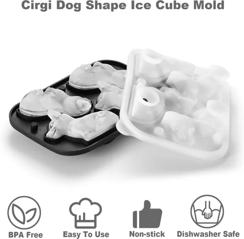 Vista 3 de ACOOKEE Bandeja de hielo 3D Corgi para perros con formas divertidas, regalos novedosos para mamá y papá de Corgi para amantes de los perros, lindo