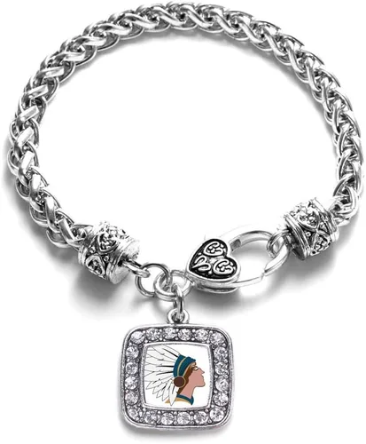 Vista 22 de Pulsera de dijes cuadrados de plata con joyería de circonita cúbica