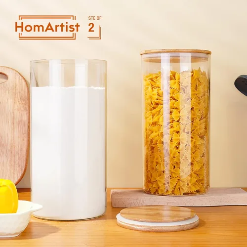 Vista 5 de HomArtist Contenedores grandes de vidrio para harina y azúcar, 180 onzas x 2 y 3 79 onzas x 3 [juego de 5], recipientes de vidrio
