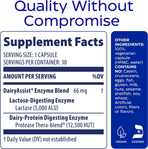 Vista 7 de Enzymedica DairyAssist Enzimas digestivas para hombres y mujeres – Suplemento de apoyo para la intolerancia a la lactosa con enzima lactasa