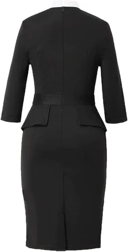 Vista 3 de BLESSUME Church - Vestido ajustado con cuello de banda de masa para mujer color negro péplum
