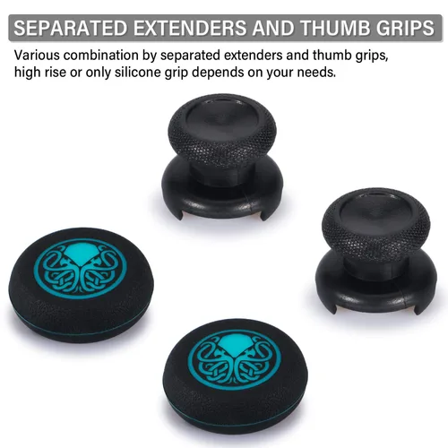 Vista 3 de Playrealm FPS Thumbstick Extender & Printing Rubber Silicone Grip Cover 2 Sets for Xbox Series XS & Xbox One Controller(Cthulhu Abyss Blue)
