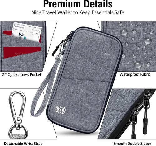 Vista 8 de BKNOOU Soporte para pasaporte familiar con bloqueo Rfid, organizador de documentos de viaje, cartera de pasaporte de viaje, soporte múltiple