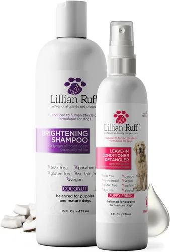 Vista 10 de Lillian Ruff Fórmula PRO Champú para Perros Ultra Blanqueador - Blanqueamiento Profesional y Eliminador de Olores de Larga Duración - Elimina