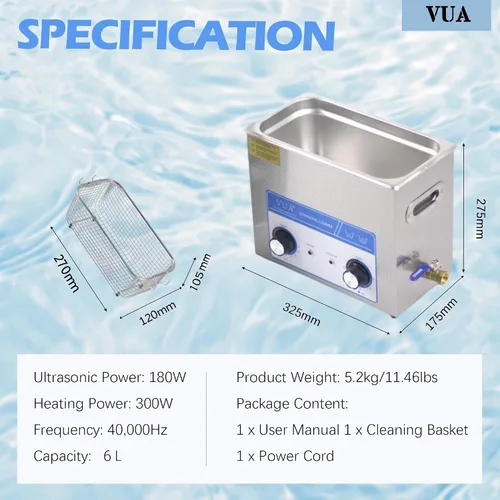 Vista 8 de Limpiador ultrasónico de 6L con temporizador y calentador, limpiador ultrasónico profesional de piezas, máquina de limpieza ultrasónica de control