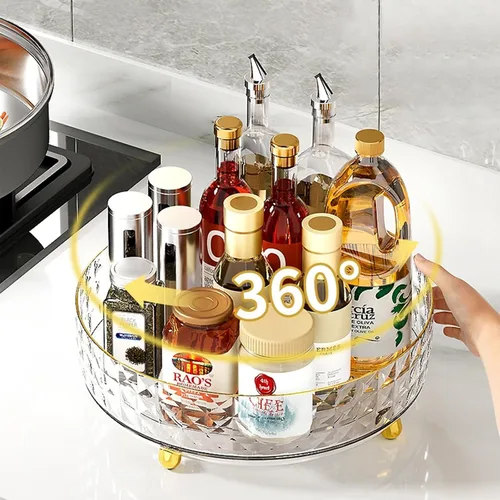 Vista 8 de Organizador de maquillaje giratorio de 360 grados para tocador, organizador de cuidado de la piel con patrón de diamante, organizador de perfumes
