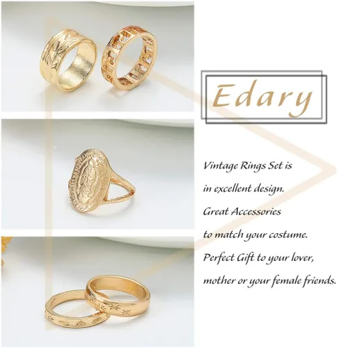 Vista 6 de Edary - Juego de anillos vintage tallados para los nudillos, anillos apilables de piedras preciosas de cristal, juego de anillos para dedo medio