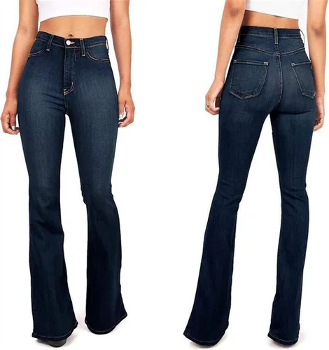 Vista 3 de Andongnywell - Pantalones de mezclilla de tiro alto para mujer adelgazantes pierna ancha elásticos de mezclilla acampanados pantalones de mezclilla