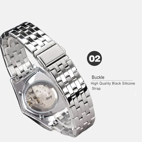 Vista 6 de FORSINING Reloj mecánico automático triangular Gold Shield esfera de gran tamaño diseño de esfera totalmente hueca movimiento automático correa