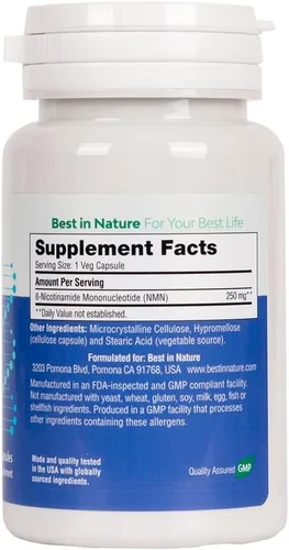 Vista 2 de Suplemento NMN (mononucleótido de nicotinamida) 60 unidades, 250 mg Apoya el envejecimiento saludable*