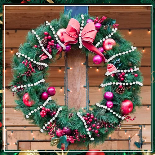Vista 9 de PAXCOO Guirnalda de perlas blancas, hebras de perlas para decoración de árbol de Navidad, suministros de fiesta de boda