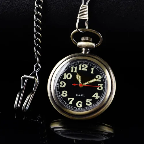 Vista 3 de Reloj clásico de bolsillo de cuarzo para hombre, reloj de bolsillo con movimiento de cuarzo con cadena para hombres