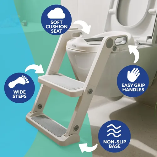 Vista 6 de Nuby Step Ladder - Asiento de inodoro para niños pequeños, asiento de inodoro todo en uno con escalera para niños de 18 meses en adelante, color rosa