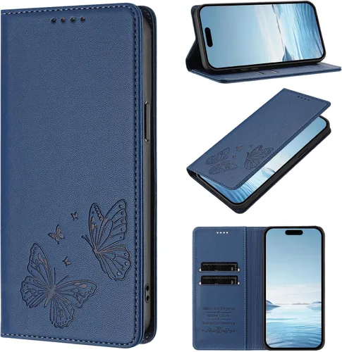Vista 18 de Butterfly Embossed Leather Wallet Flip Case for Motorola Moto E22i 4G, Magnetic Closure, RFID Blocking Cover, Card Holder Red.