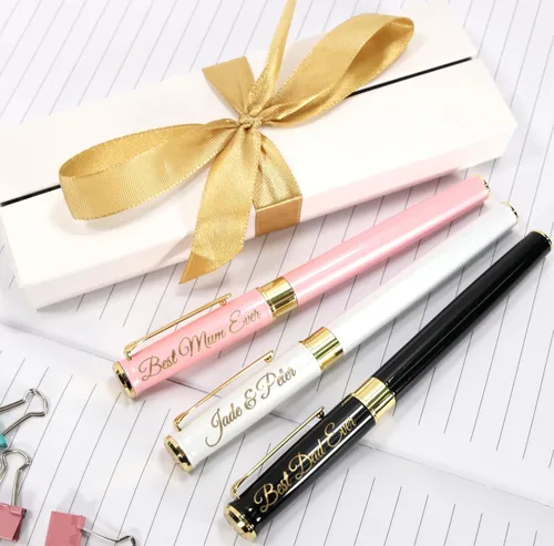 Vista 3 de Bolígrafo de metal personalizado de alta calidad + caja de regalo, diseño de un regalo verdaderamente único, grabado con láser, color rosa