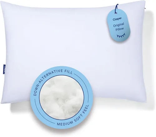 Vista 9 de Casper Sleep Original - Almohada refrescante tamaño estándar, sensación suave media, relleno alternativo al plumón, soporta dormir de lado, espalda