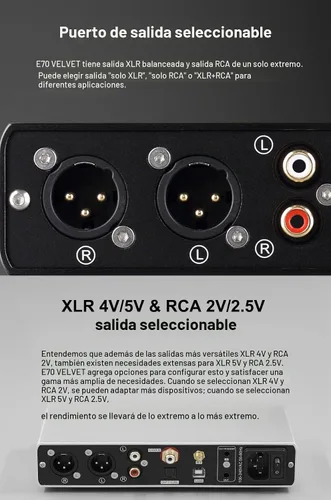 Vista 6 de Topping E70 Velvet AK4499EX DAC Decodificador de Audio - Bluetooth 5.1 LDAC Alta Resolución XU316 32Bit/768kHz DSD512 Entradas BT/USB/Coax/Opt Negro