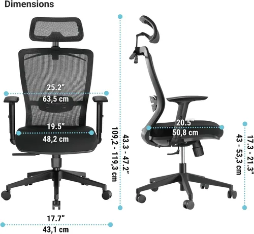 Vista 3 de Progressive Desk Ergo Glyder - Silla de aire ergonómica de malla de malla con brazos ajustables y reposacabezas - Silla de computadora con postura
