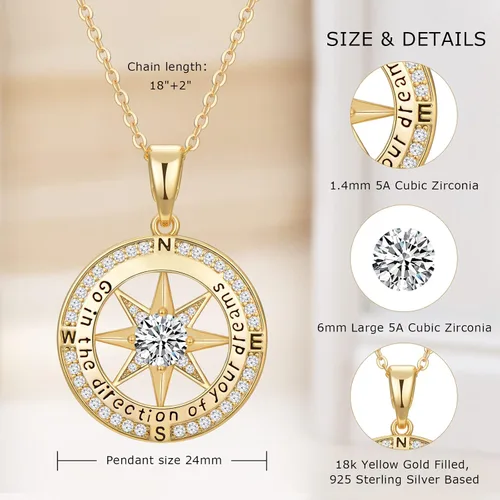Vista 4 de Regalos de graduación para ella 2023, collar inspirador de brújula para graduados para mujeres y niñas, joyería de clase de 2023, regalos