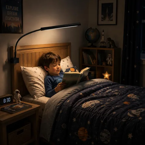 Vista 4 de Lámpara de escritorio LED con abrazadera, 5 modos de color y 10 niveles de brillo, luz de escritorio para cuidado de los ojos, cuello de cisne