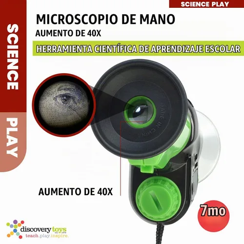 Vista 4 de Discovery Toys Microscopio de mano para niños LED de aumento de 40 x - Kit de ciencia STEM Juguete de microscopio de bolsillo Regalo