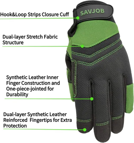 Vista 2 de Guantes de trabajo de seguridad para hombres y mujeres, guantes de trabajo utilitarios, guantes de mecánico, guantes de trabajo de patio, ajuste