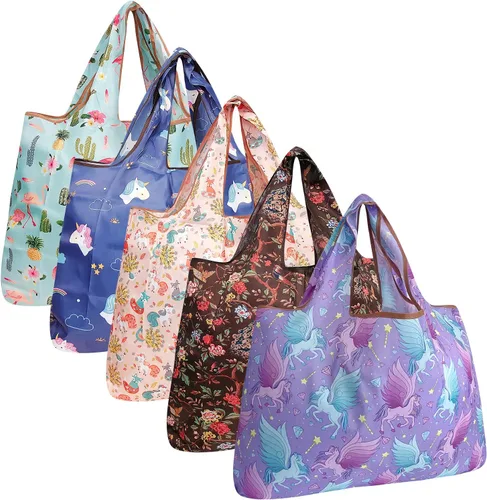 Vista 11 de allydrew Bolsas grandes plegables de nailon reutilizables para comestibles, paquete de 5