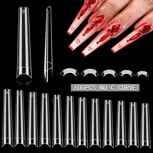 Vista 9 de 312 piezas de puntas de uñas de tacón extra largas para uñas acrílicas profesionales, puntas de uñas de tacón de media cubierta 4XL, extensión