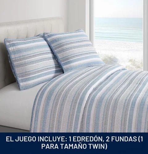 Vista 5 de Nautica - Juego de edredón Twin, ropa de cama de algodón suave y transpirable con sensación de peso medio, juego de cama reversible de 2 piezas