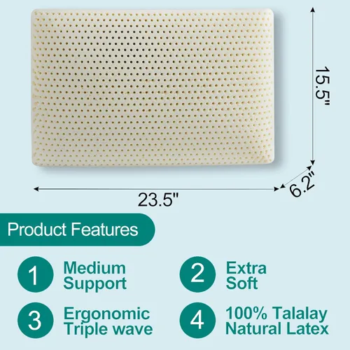 Vista 4 de JOTOM Almohada Talalay 100% natural de látex para dormir, almohada Queen de lujo para dormir de lado, espalda y boca abajo, funda de algodón