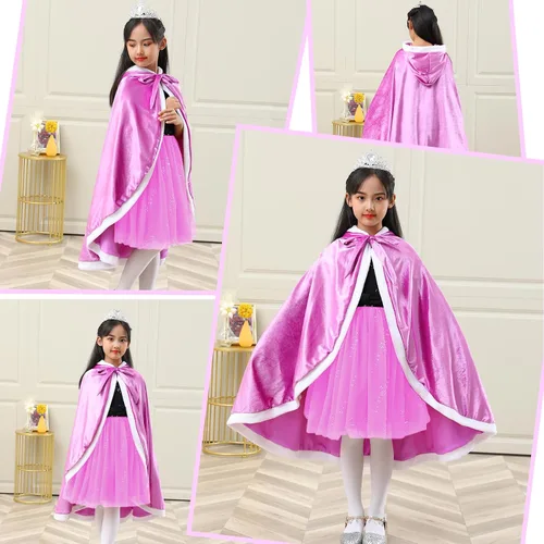 Vista 2 de Girl Fur Princess Cape with Hood Girls Cloak for Little Girls Dress up Halloween Christmas Costumes