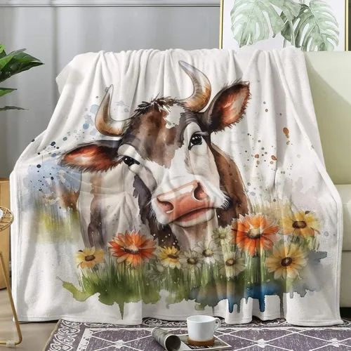 Vista 21 de Highland Cow - Manta de vellón para sofá o cama, lindas mantas y mantas con dibujos animados, súper suave y acogedora manta de franela de felpa